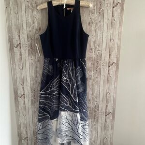 Hutch Nautical Navy and White Coral Pattern Midi Dress Medium